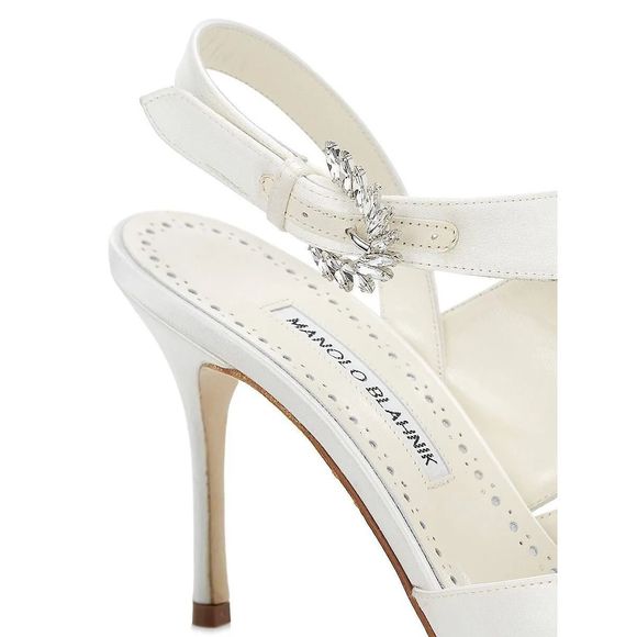 Manolo Blahnik Havelopa 90MM Crystal Buckle Satin Sandals - Picture 5 of 14